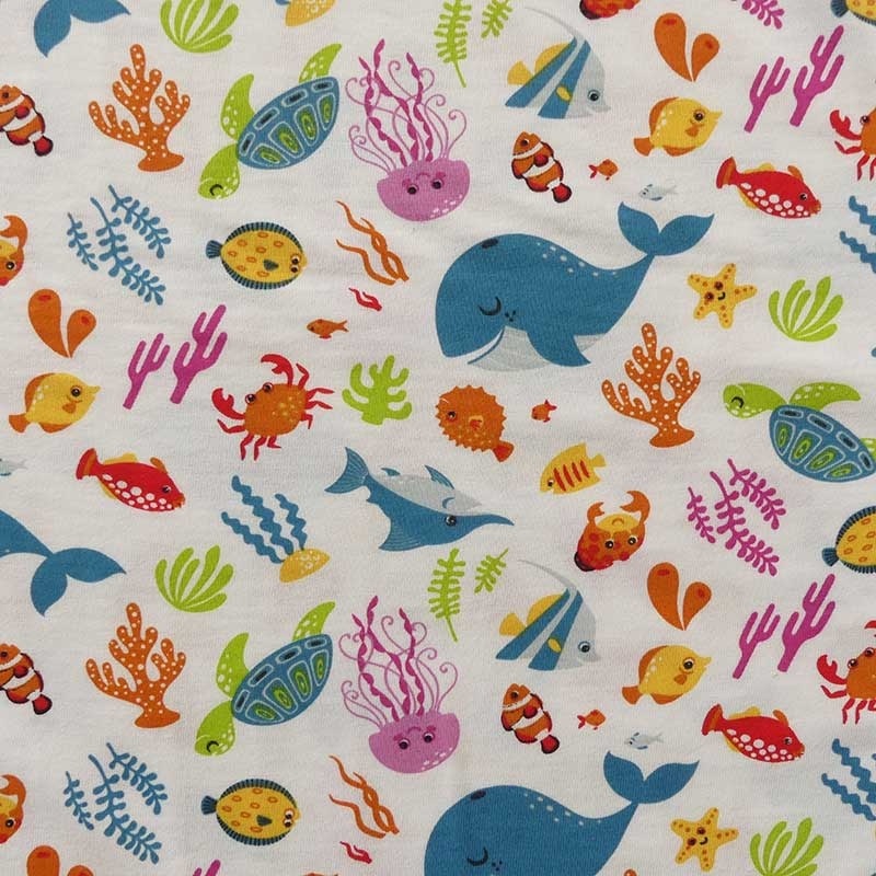 Tissu Jersey Imprimé Baleine Blanc