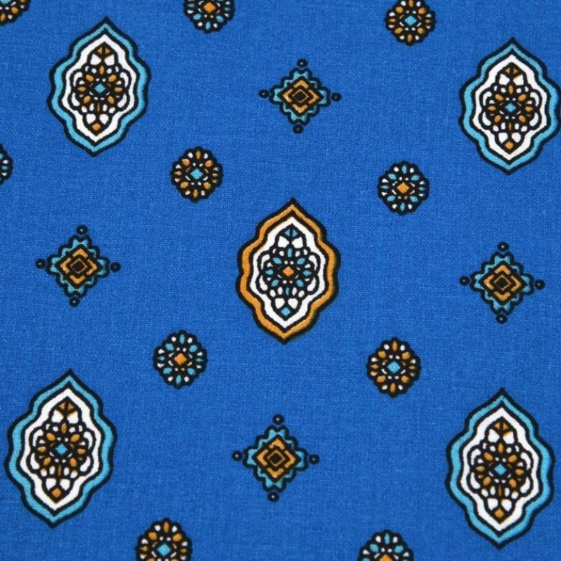 Tissu Coton Imprimé Provençal Blanc Et Bleu - Marque MCTISSUS Au Mètre