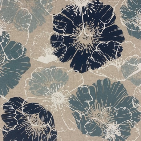 Tissu Toile Fun Poppy Blue Stone