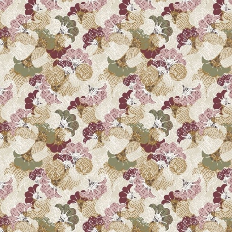 Tissu Popeline Imprimée Kaizu Kaki rose 