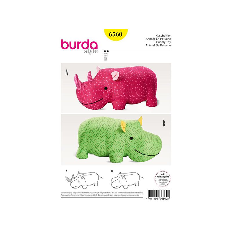 Patron Burda Style 6560 Animal en Peluche