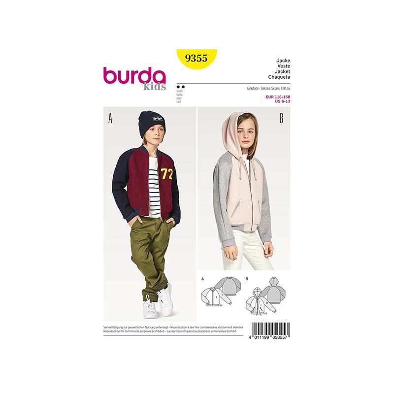 Patron Burda Kids 9355 Veste Blouson Capuche