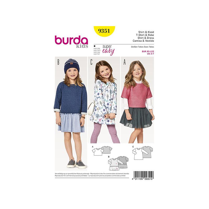 Patron Burda Kids 9351 Tshirt et Robe