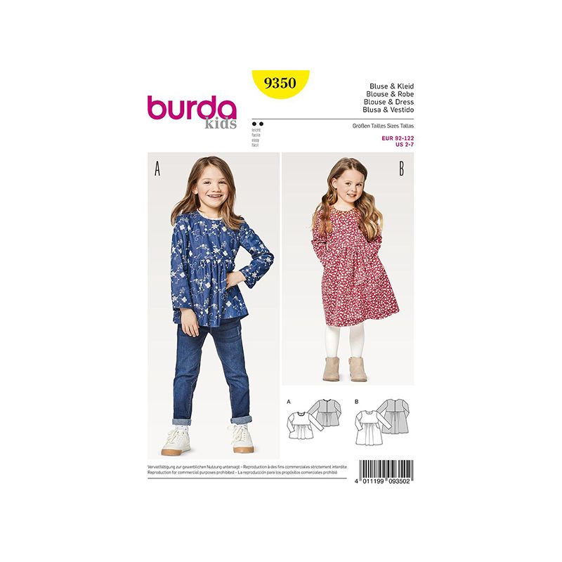 Patron Burda Kids 9350 Blouse Robe