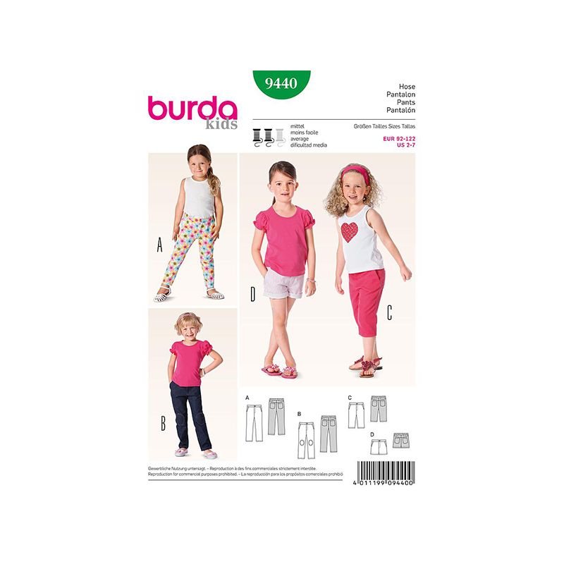 Patron Burda Kids 9440 Pantalon 92/122