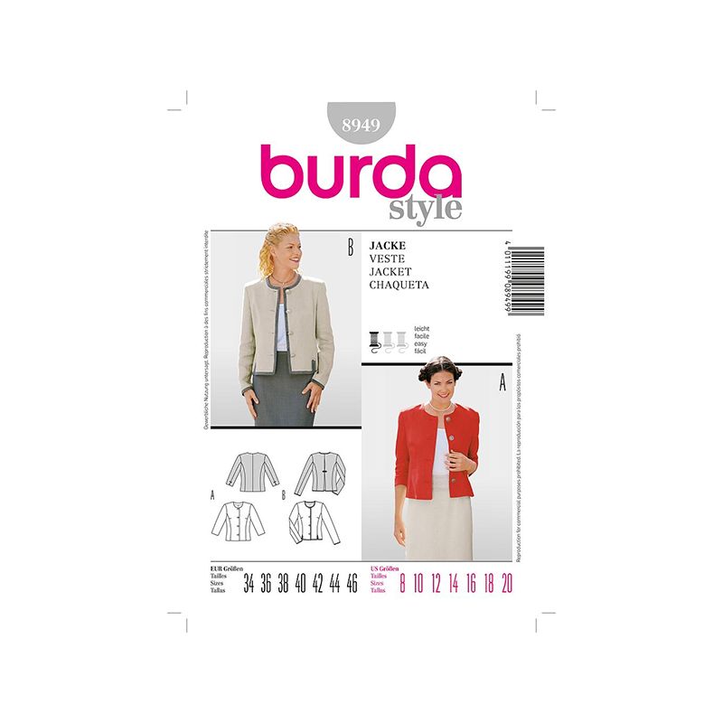 Patron Burda Style 8949 Veste 34/46