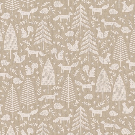 Tissu Toile Demi Panama Foret Animal Fond Lin 