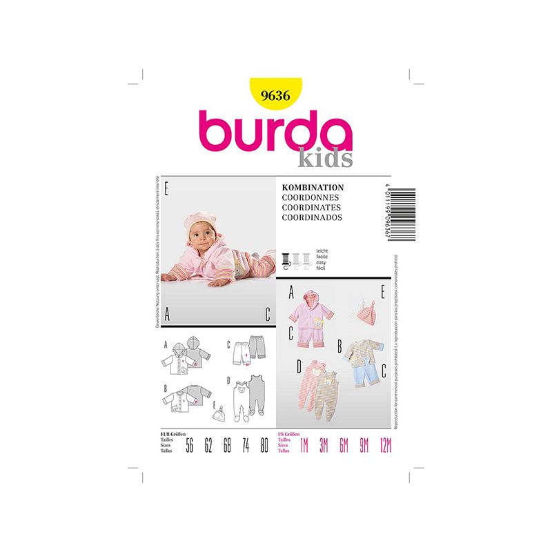 Patron Burda Kids 9636 Chandail Pantalon Grenouillère