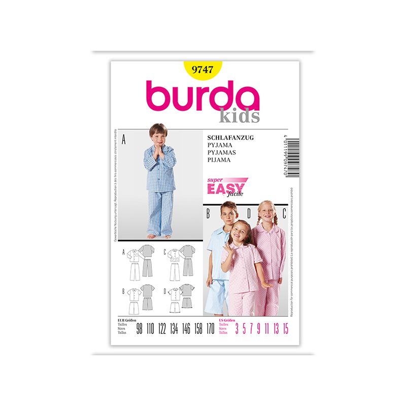 Patron Burda Kids 9747 Pyjama 98/170