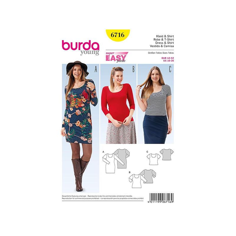 Patron Burda Style 6716 Robe et T shirt 42/52