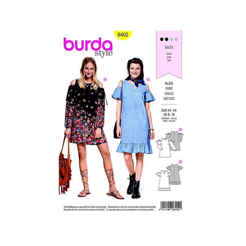 Patron Burda Style 6402 Robe Evasée Taille 34/44