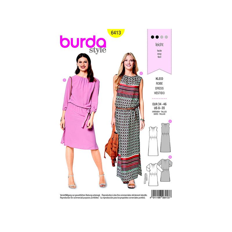 Patron Burda Style 6413 Robe Taille 34/46