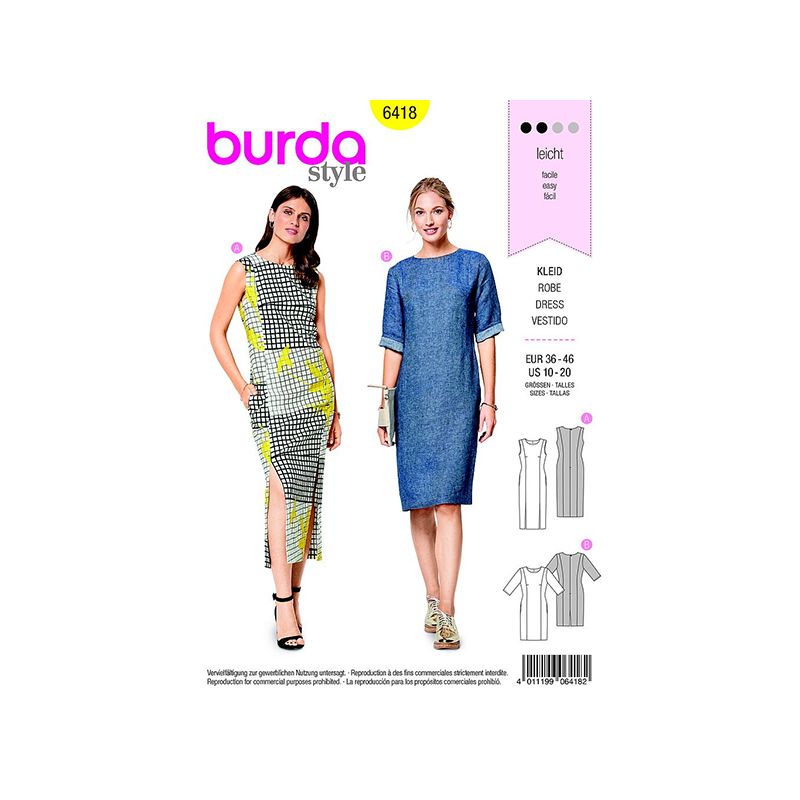 Patron Burda Style 6418 Robe Taille 36/46