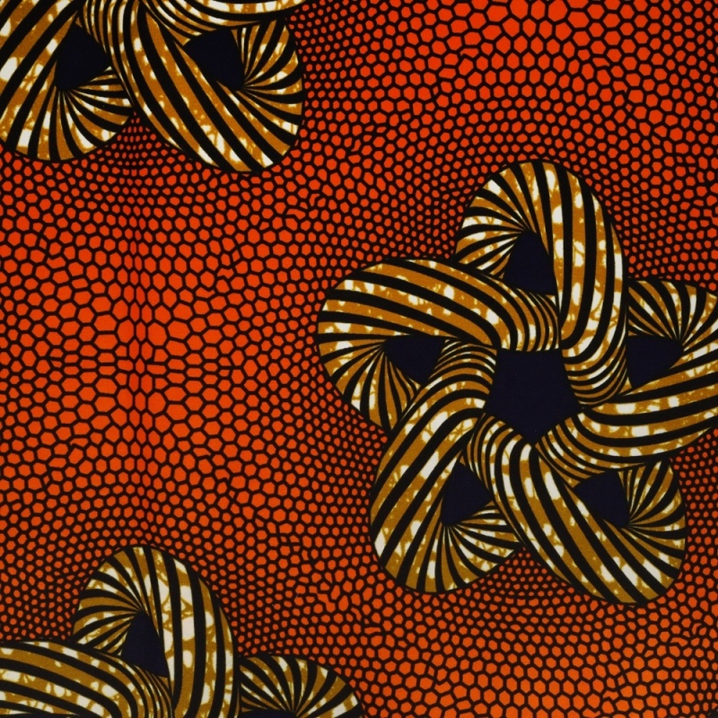 Tissu Wax Imprimé Géométrique Fond Orange 