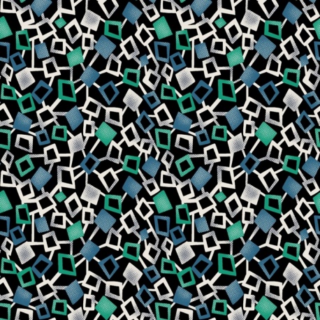 Tissu Toile Viscose Imprimée Cube Petrole
