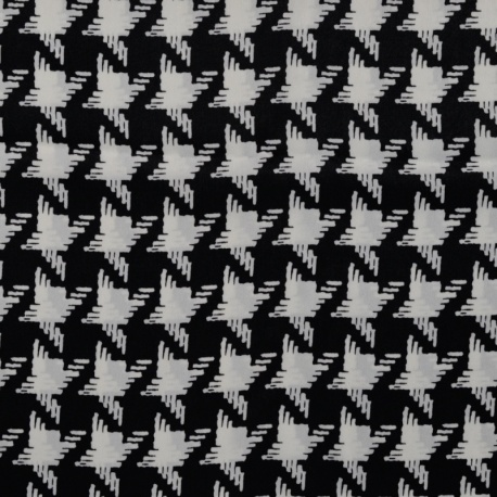 Tissu Satin Polyester Imprimé Pied de Poule Noir 