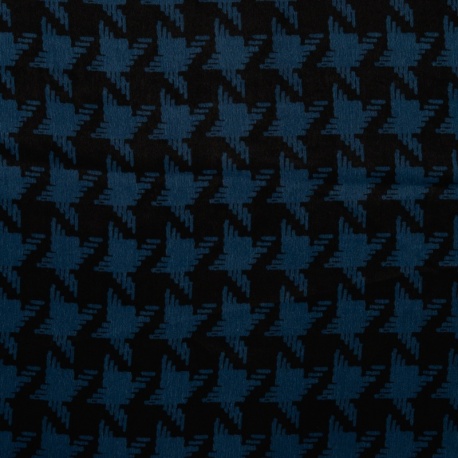 Tissu Satin Polyester Imprimé Pied de Poule Petrole 