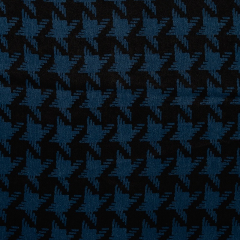 Tissu Satin Polyester Imprimé Pied de Poule Petrole 