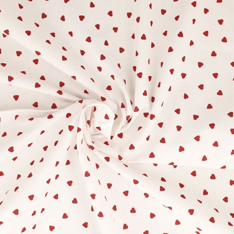 Tissu Coeur Coton 57fils Rouge