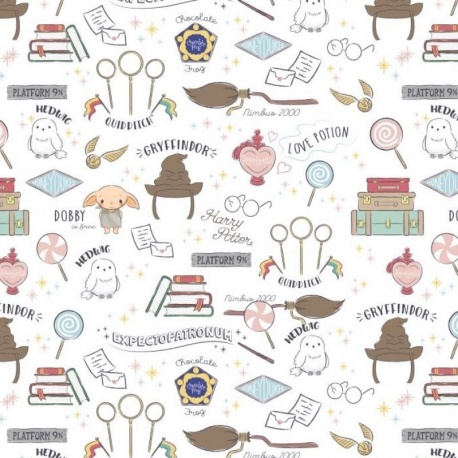 Tissu Licence Harry Potter Blanc
