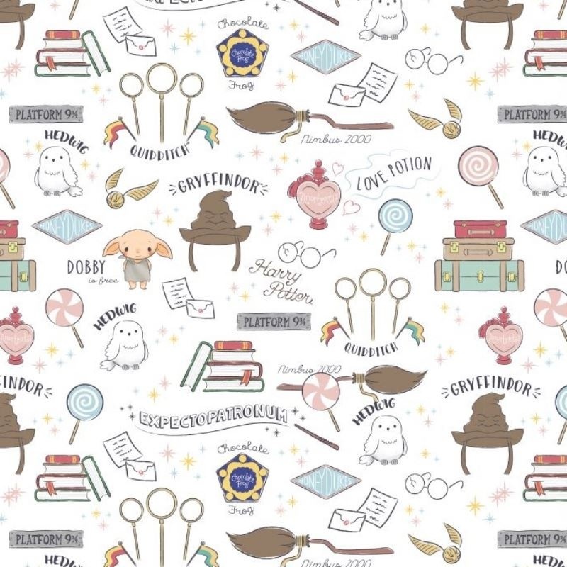 Tissu Licence Harry Potter Blanc