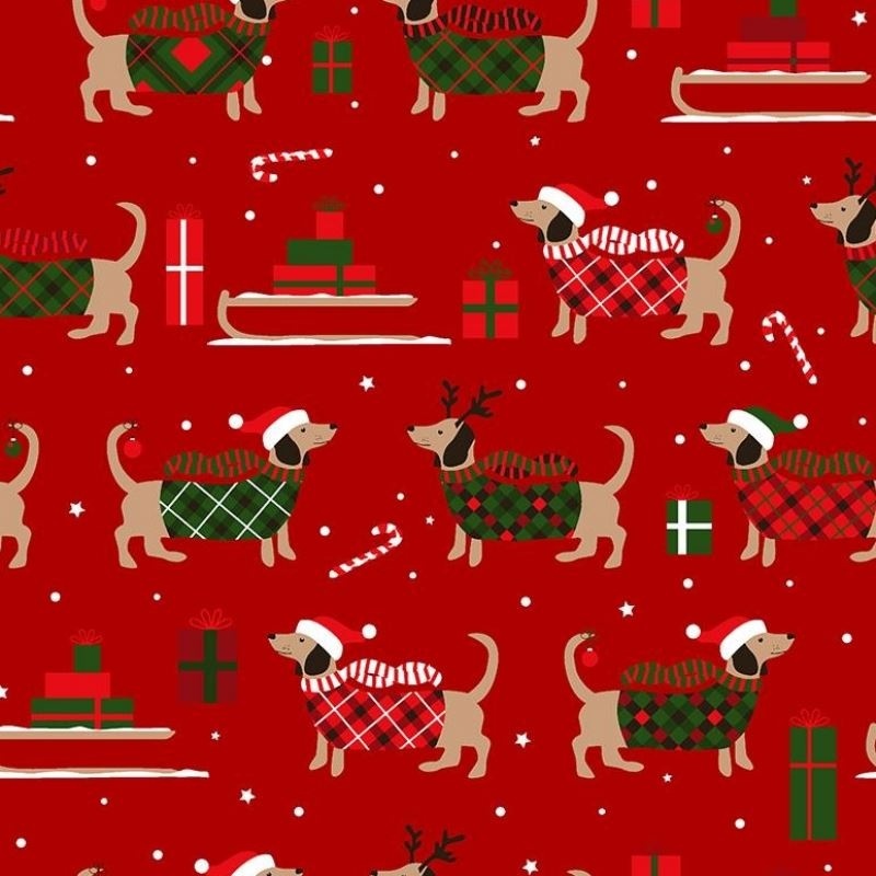 Tissu Coton Imprimé Basset Rouge 