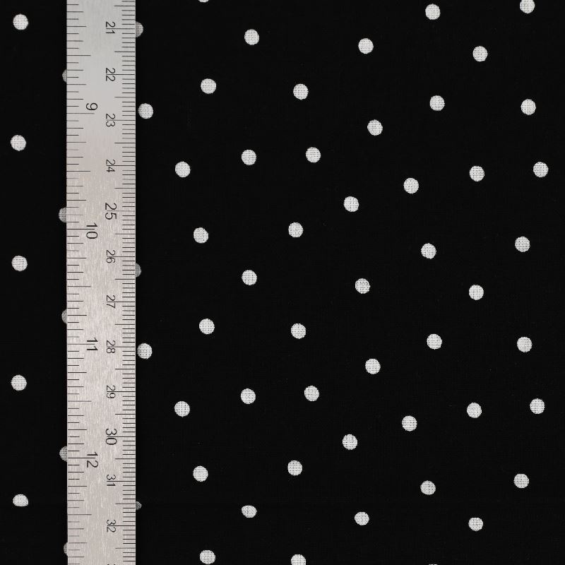 Tissu Coton Noir à Petits Pois Blancs - Largeur 142 Cm - Vendu Au Mètre - Neuf