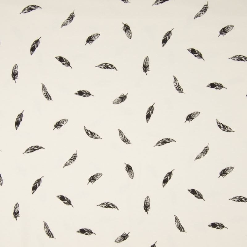 Tissu Jersey Plumes Ecru noir 