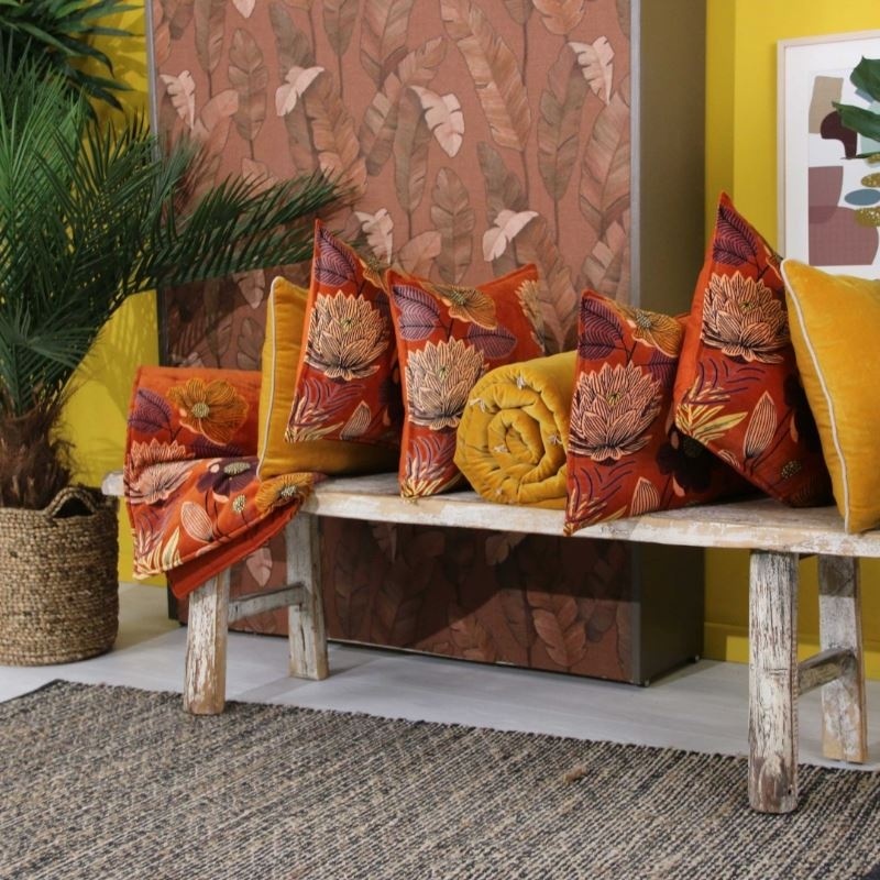 Housse de Coussin Flore Orange Brûlée