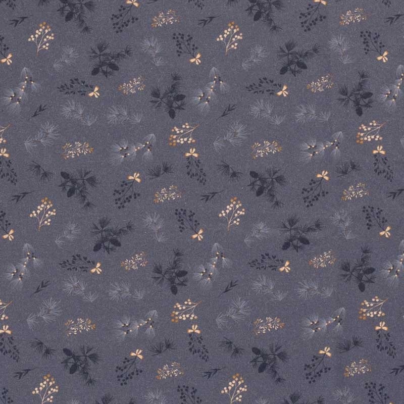 Tissu Popeline Imprimé Feuille Gris 