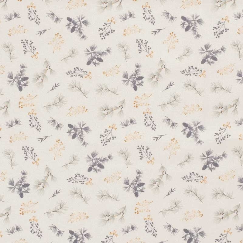 Tissu Popeline Imprimé Feuille Beige 