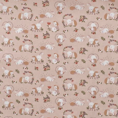 Tissu Popeline Imprimé Lapin Fond Nude