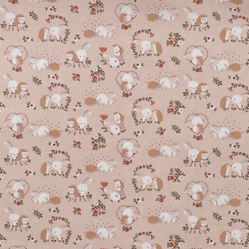 Tissu Popeline Imprimé Lapin Fond Nude