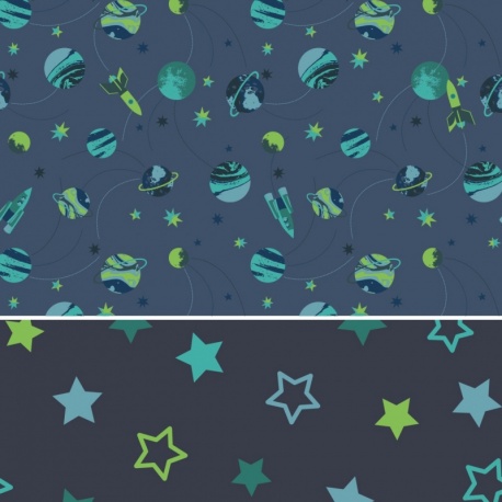 Tissu Polaire Double Face Galaxie Bleu 