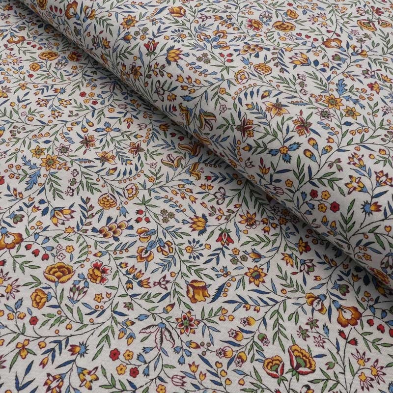 Tissu Cretonne Beaucaire Indien Ecru vert 
