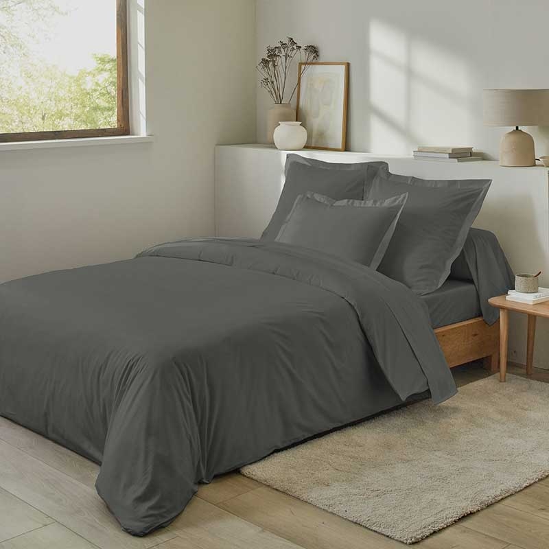 Linge de Lit LENA en Percale Unie Carbone