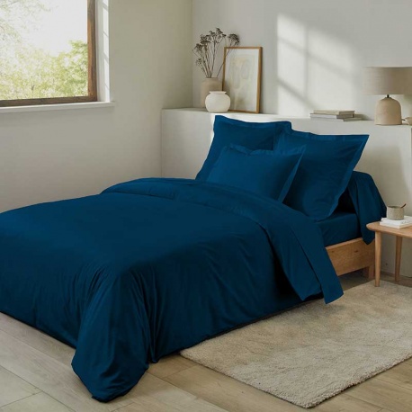 Linge de Lit LENA en Percale Unie Indigo