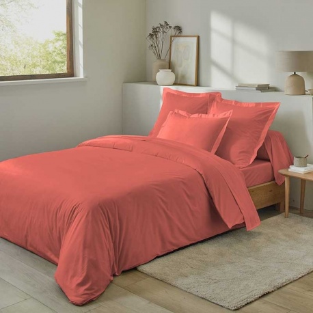 Linge de Lit LENA en Percale Unie Terracotta