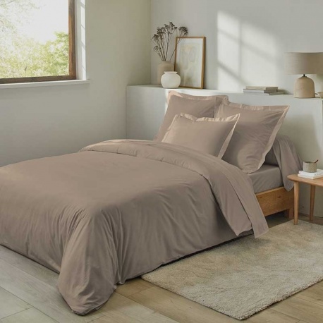 Linge de Lit LENA en Percale Unie Taupe