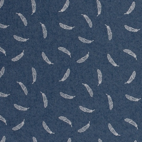 Tissu Jean Imprimé Plume Bleu Jean 