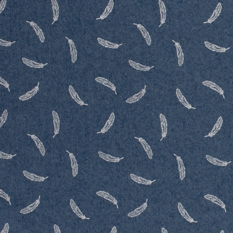 Tissu Jean Imprimé Plume Bleu Jean 