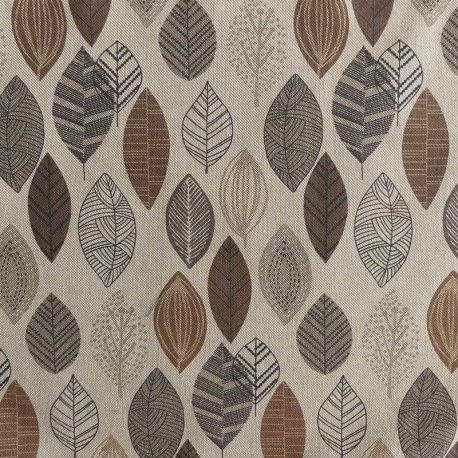 Tissu Hycu Toile Fond Coloris Lin Feuilles Brun 