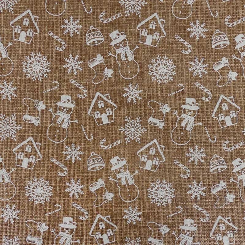 Tissu Aspect Jute Bonhomme de Neige