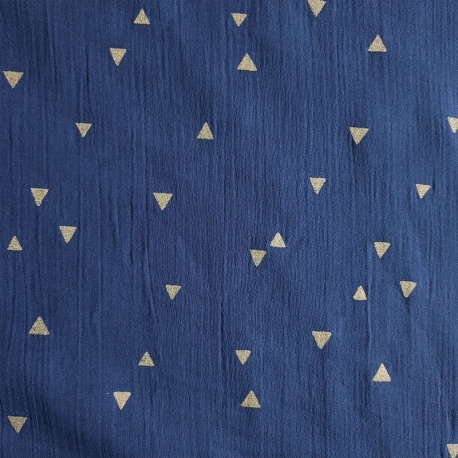 Tissu Double Gaze Foil Triangle Indigo