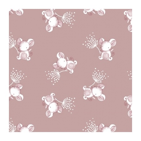 Tissu Jersey Coton Imprimé Souris Fond Rose