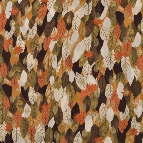 Tissu Voile Impression Lurex Fleurs Marron