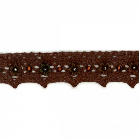 Galon coton fleurs perles