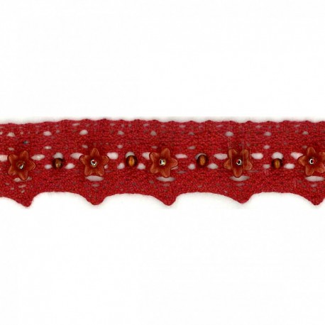 Galon coton fleurs perles