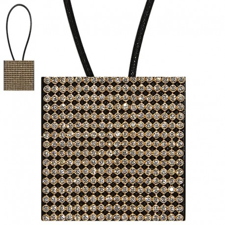 Magnet carré strass cordon cuir