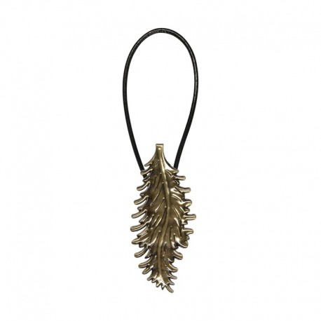Magnet feuille en métal cordon cuir
